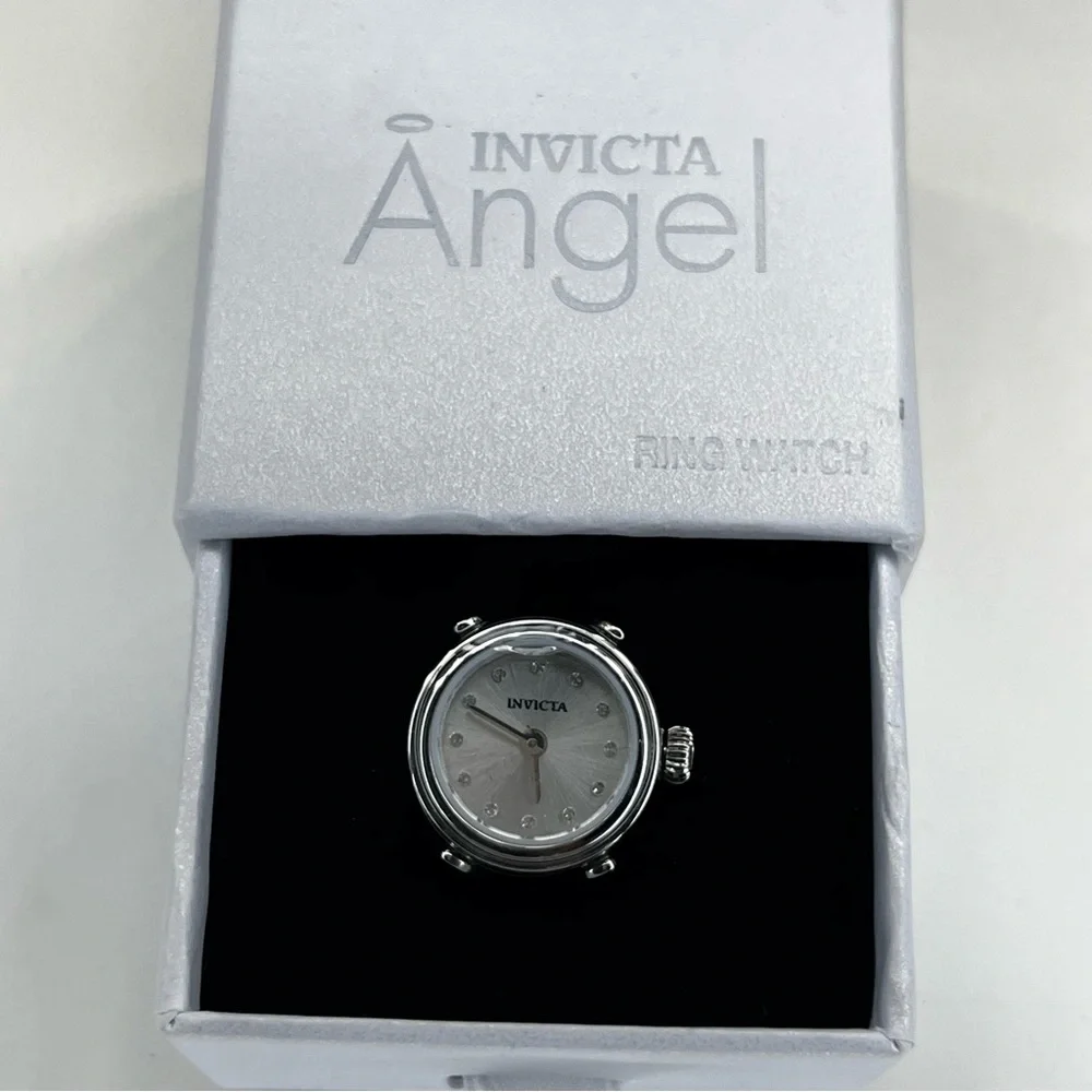 INVICTA Mini Angel Quartz Crystal Silver Dial Ladies Men’s Silver Ring Watch NWB